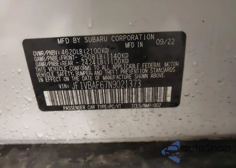 2022 Subaru Wrx Premium из США, поврежденный, VIN JF1VBAF67N9021373